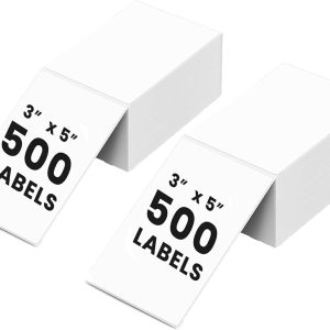 Fanfold 3 x 5 Thermal Labels, 1000Pcs White Fan-fold Perforated Shipping Label 70g Waterproof Thermal Printer Stickers for Thermal Printer, Express Shipping Labels, Self-use, Strong Adhesive
