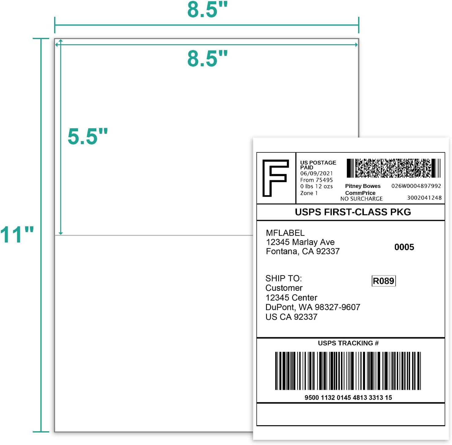 Half Sheet Shipping Labels - 200 Self Adhesive Sticker Sheets for Laser & Inkjet Printers, Waterproof & Smudge-Free, with 12 Free Fragile Labels for Packaging, Shipping and Crafting - Image 2
