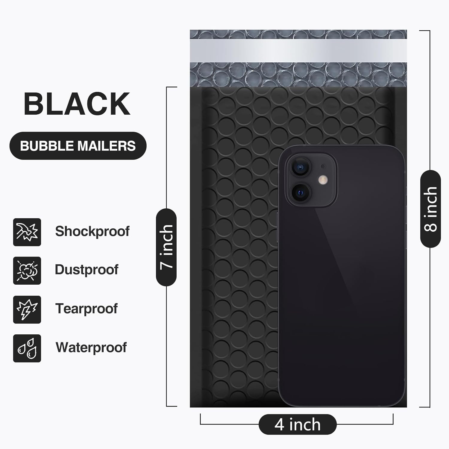 Bubble Mailers 4x8 Inch Black 50 Pack ble Size 4x7 Padded Envelopes Small Business Mailing Package Opaque Self Seal Adhesive Waterproof Boutique Shipping Bags for Jewelry Makeup Supplies #000 - Image 2