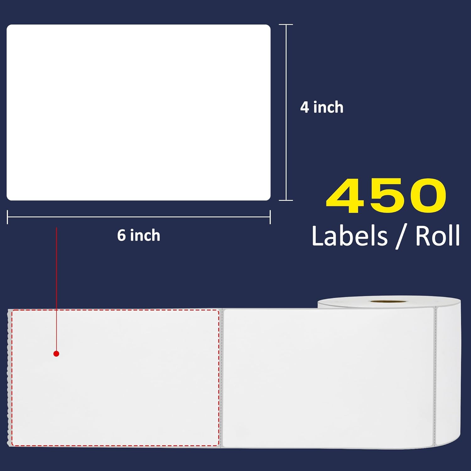 4" x 6" Direct Blank Thermal Shipping Labels with 450 per Roll - Compatible with Zebra 2844 ZP-450 (1 Rolls - 450 Labels) - Image 2