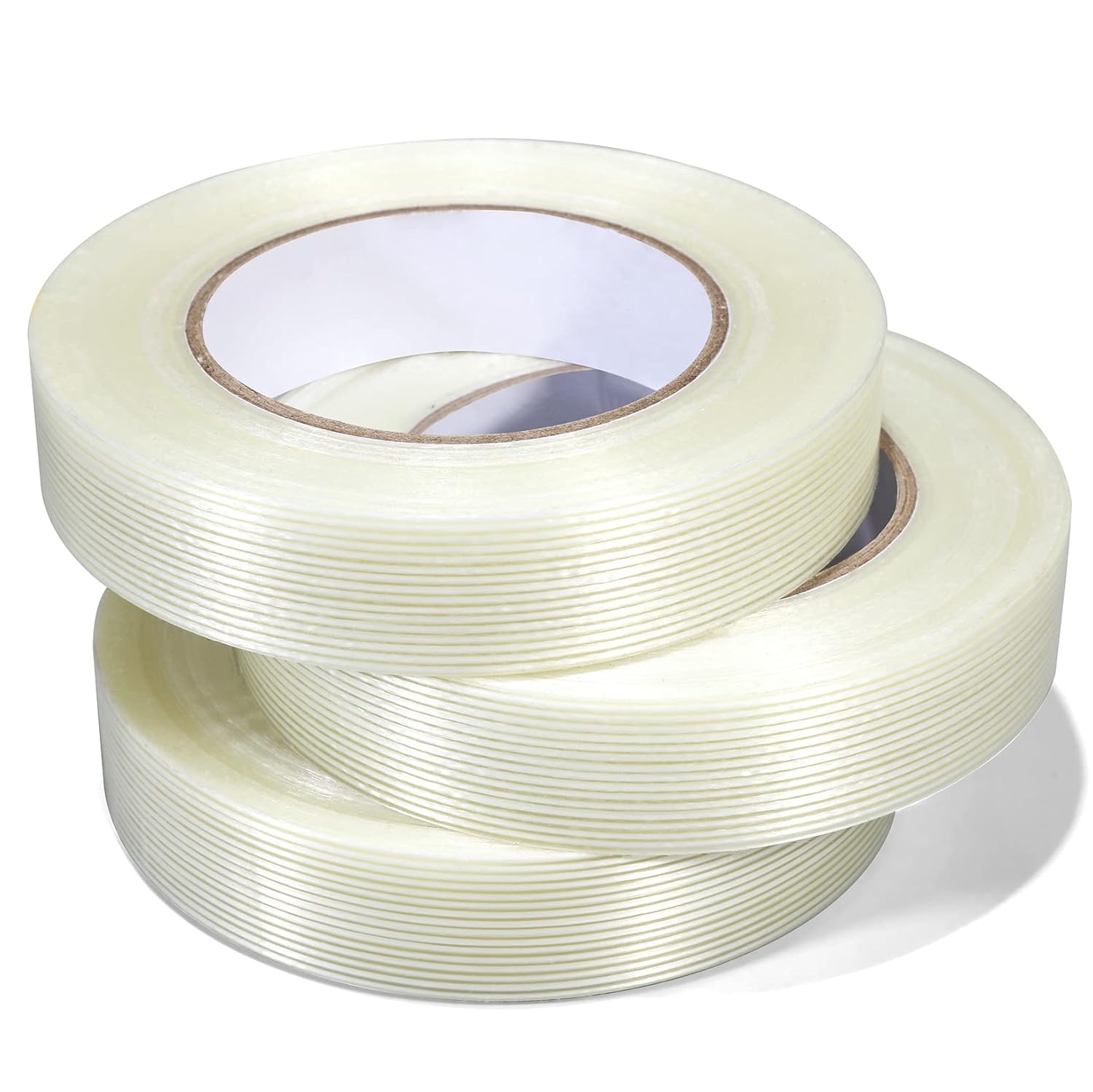 3 Pack, 1in×60yds,Mono Filament Strapping Tape, 180yds Total, Fiber Reinforced Packing, Heavy Duty Wearproof Tape, 5.5mils - Image 2