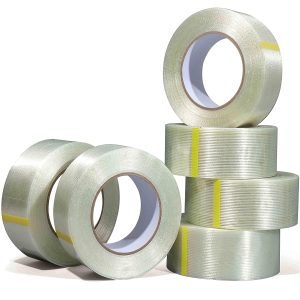 6 Pack Mono Filament Strapping Tape, 2 in×60yds, Reinforced Strapping Fiberglass Packing, Clear Heavy Duty Wearproof Tape, Extra Thickness 5.5 mils