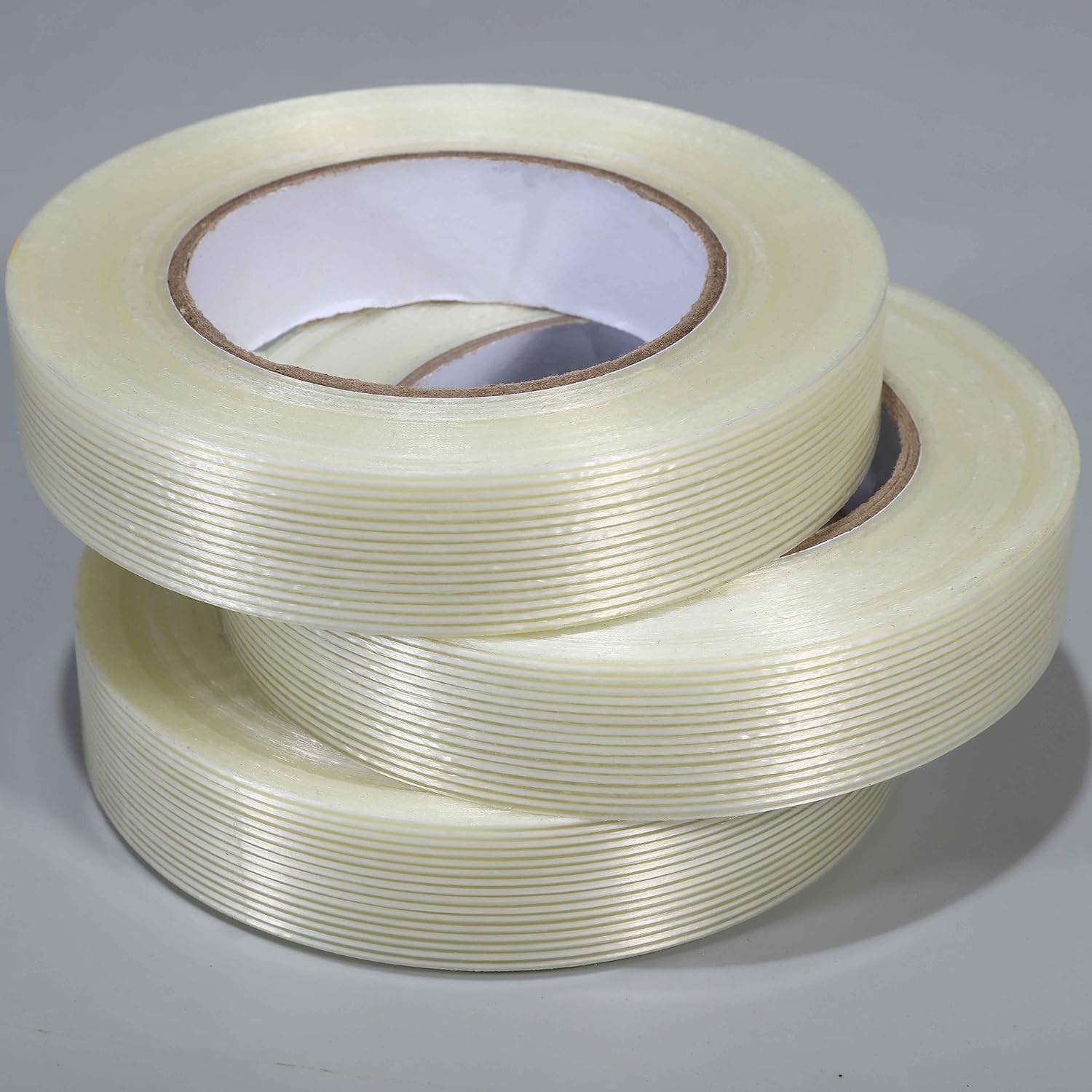 3 Pack, 1in×60yds,Mono Filament Strapping Tape, 180yds Total, Fiber Reinforced Packing, Heavy Duty Wearproof Tape, 5.5mils